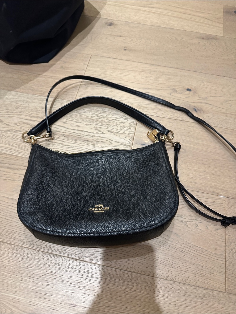 Coach Black Pebbled Leather Shoulder Bag with Gold Hardware